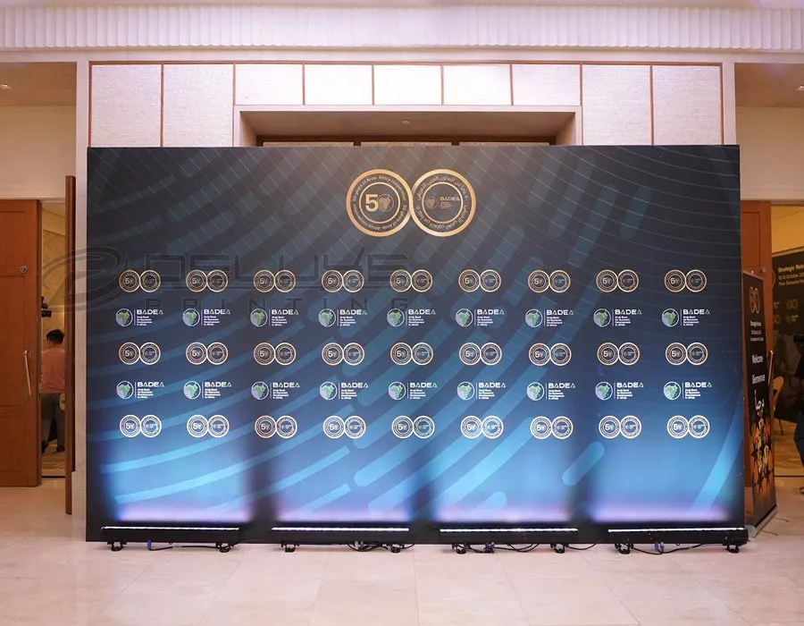 LED Lights Wooden Frame Backdrop Printing Dubai