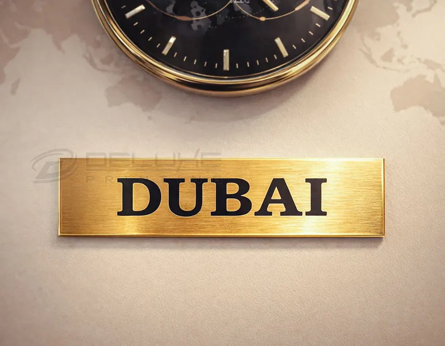 Aluminum Brush Finish with Etching & Coloring letters Dubai