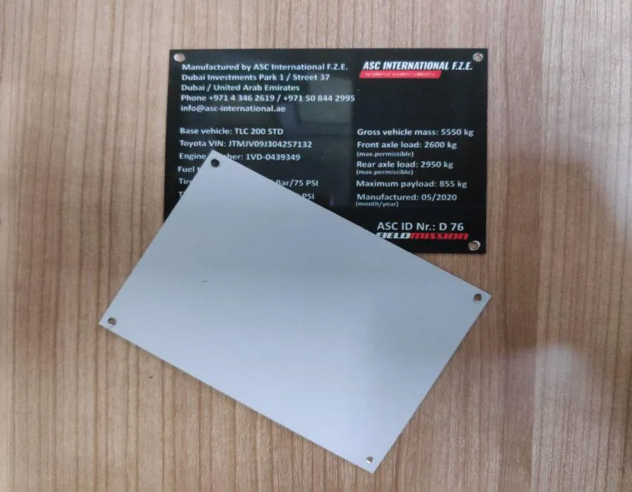 Aluminum Label with heat Transfer Printing Dubai