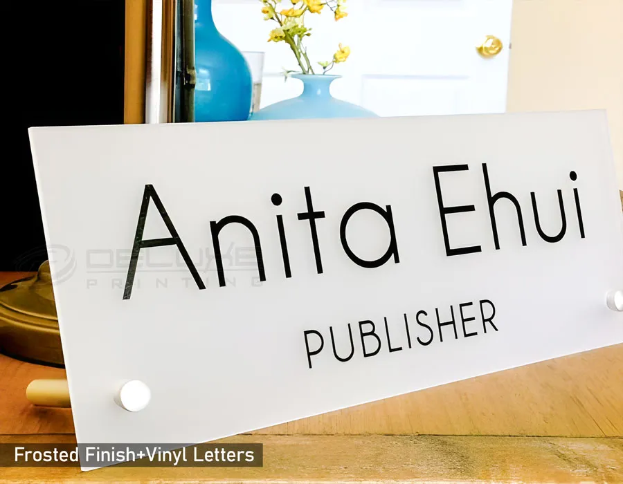 Frosted Acrylic with Vinyl Cut Letters + metal Stands Dubai